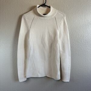 J.‎ Mclaughlin Mock Neck Tunic Sweater Medium Ribbed Wool blend Fisherman Work